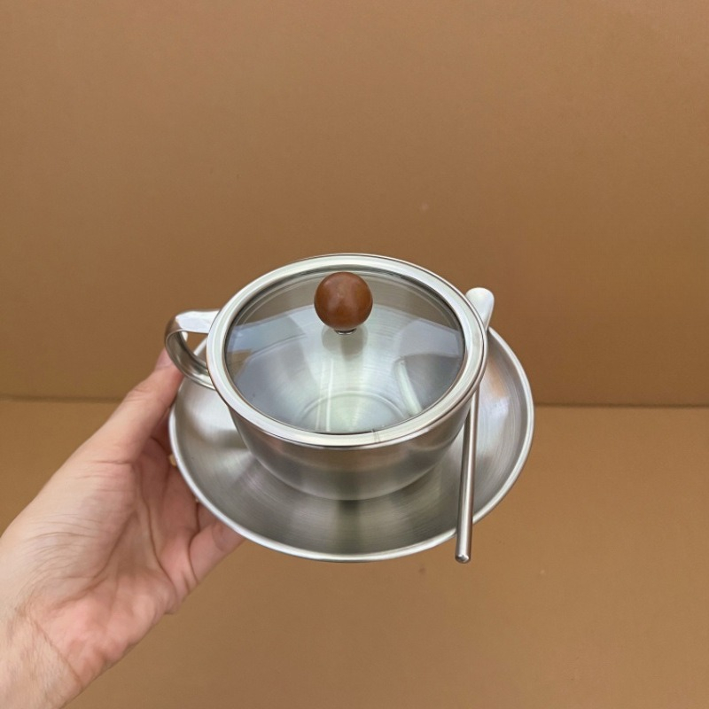 Coffee Tea And Sugar Canister Set - Retro koffiekopjes en schoteltjesset van roestvrij