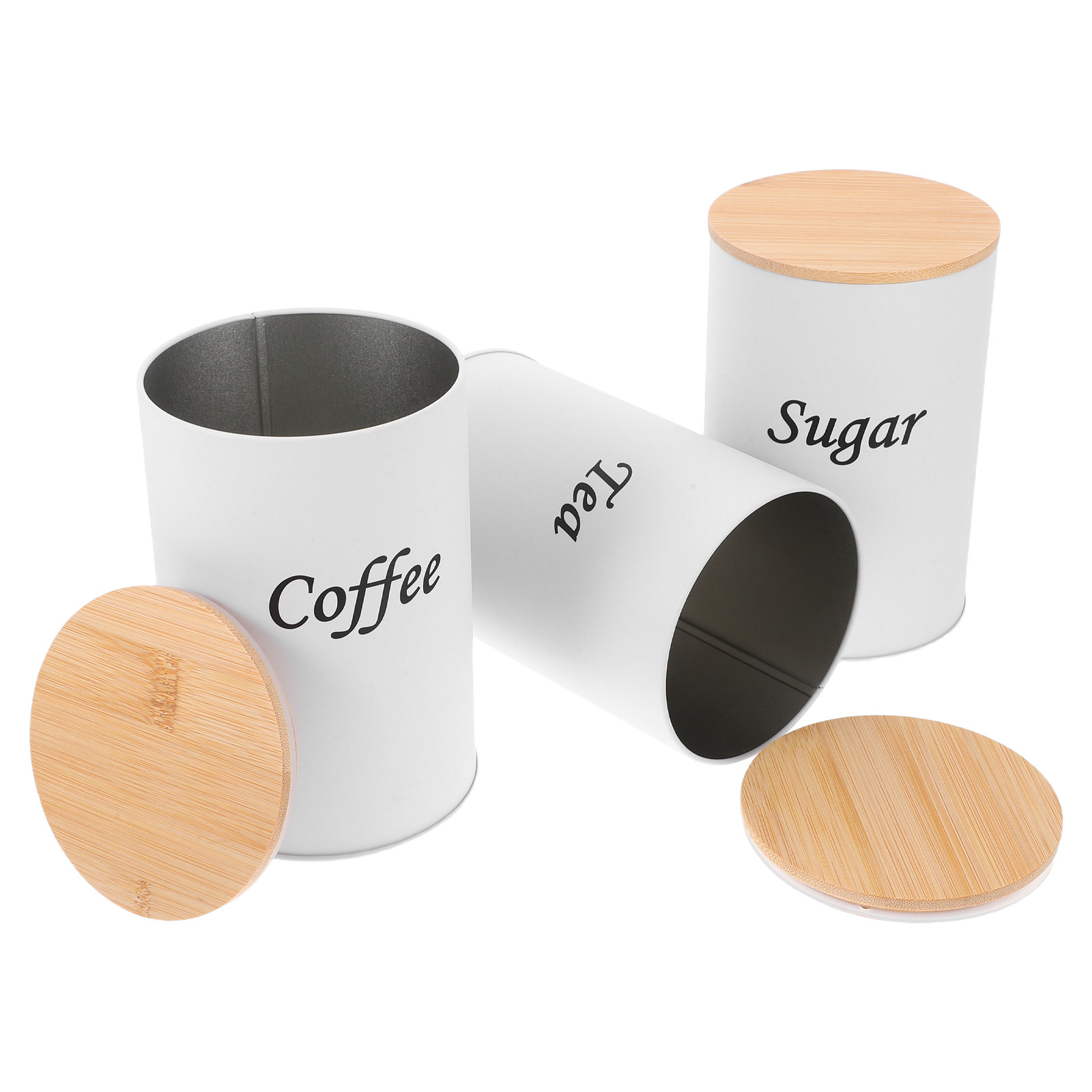Coffee Tea Beans - 3 stuks luchtdichte ronde voorraadbusjes gegalvaniseerd