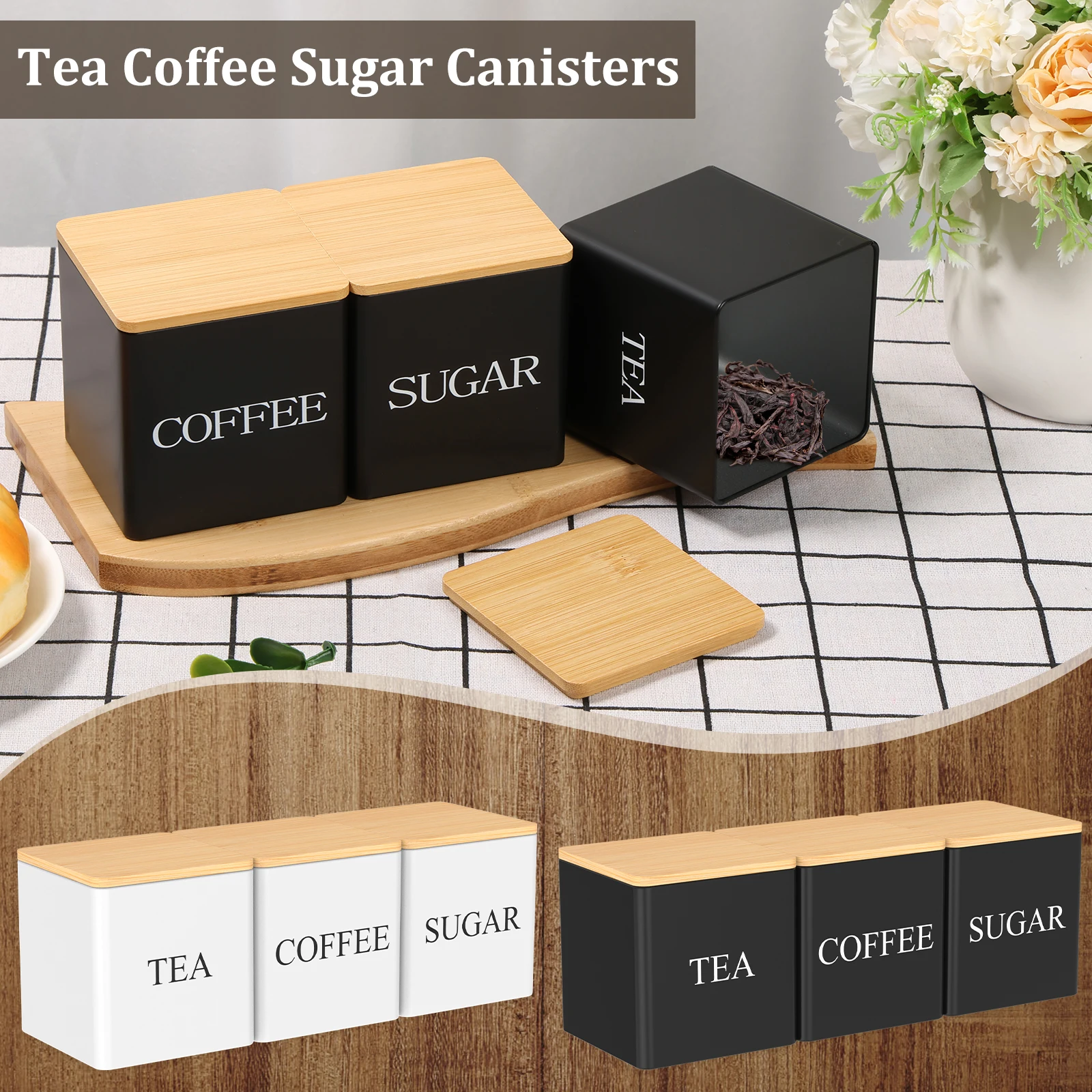 Coffee Tea And Sugar Canister Set - 3-delige set 500ml thee-, suiker- en