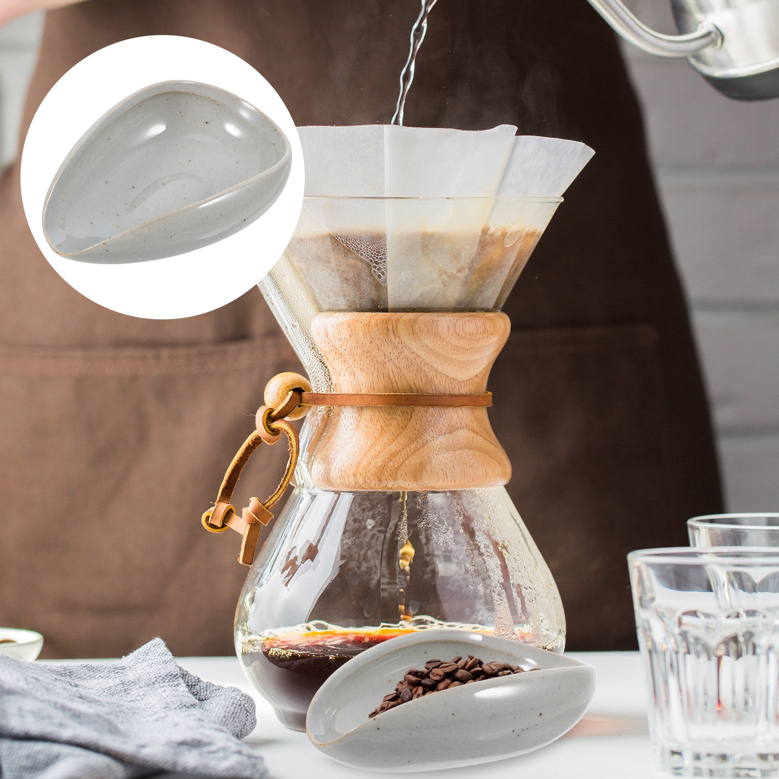 Coffee Tea Beans - Keramische koffiebonenbak, doseerbeker, weegschaal voor bonen,